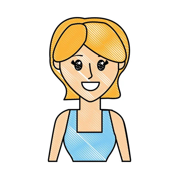 Femme mignonne râpée avec chemisier élégant et coiffure — Image vectorielle