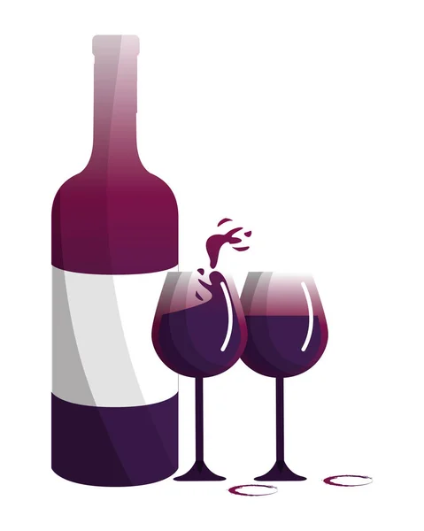 Bouteille de vin et tasses design — Image vectorielle