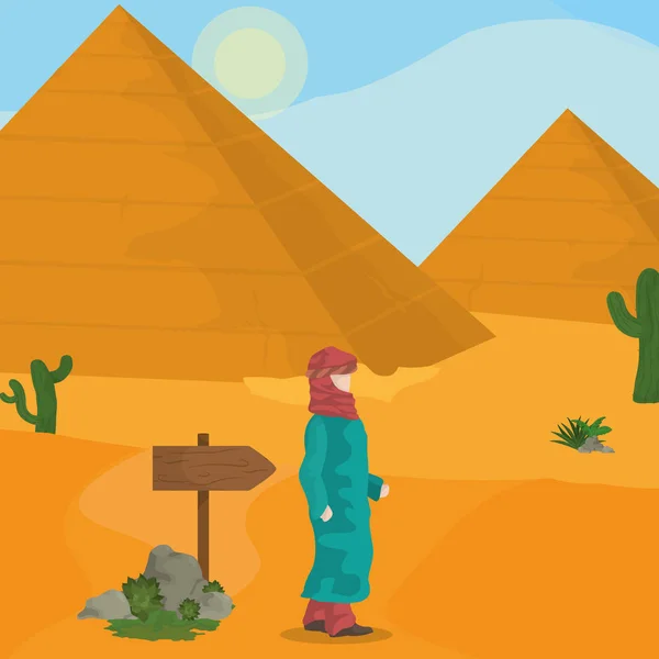 Pyramides égyptiennes sur le désert — Image vectorielle