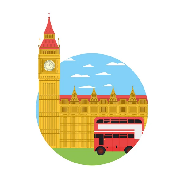 Torre del reloj de Londres y autobús urbano — Vector de stock