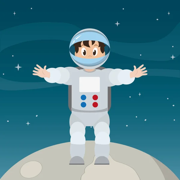 Glücklicher Astronautenmann auf dem Mond über dem All — Stockvektor