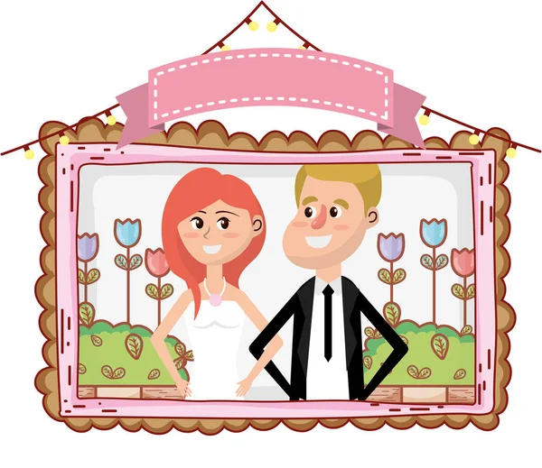 Retrato de casamento desenhos animados —  Vetores de Stock