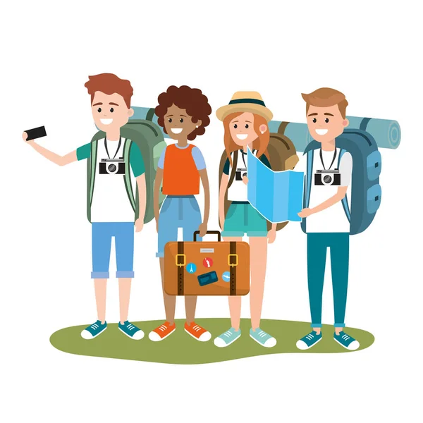 Jeunes amis touristes — Image vectorielle
