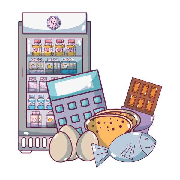 Productos de supermercado de comestibles de dibujos animados — Archivo Imágenes Vectoriales