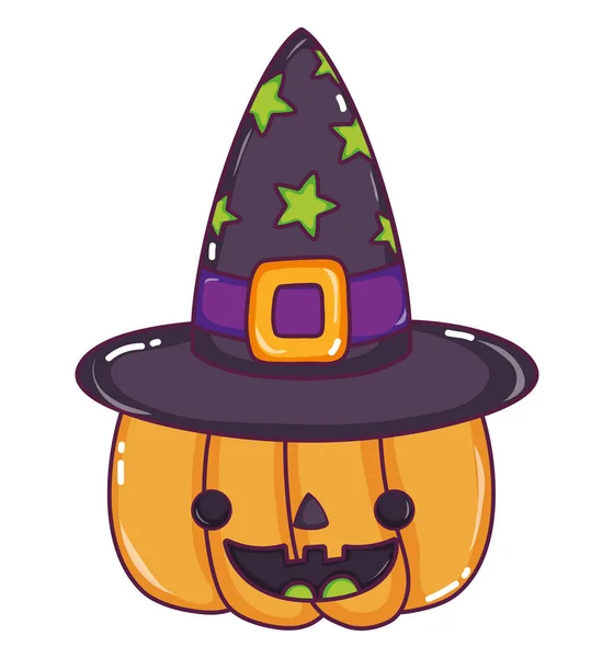 Happy pumpkin with witch hat style — Stock Vector