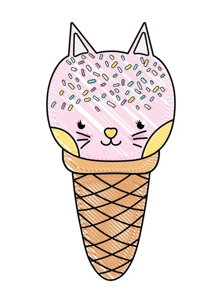 Grated kawaii tasty cat ice cream — Stock Vector