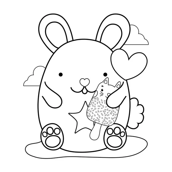 Contour mignon souris et kawaii chat glace lolly — Image vectorielle