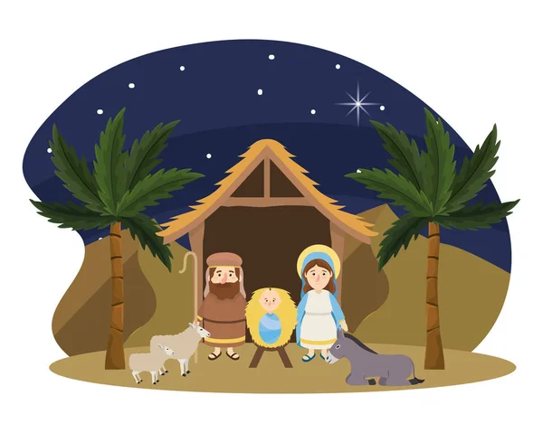 Noel nativity sahne karikatür — Stok Vektör