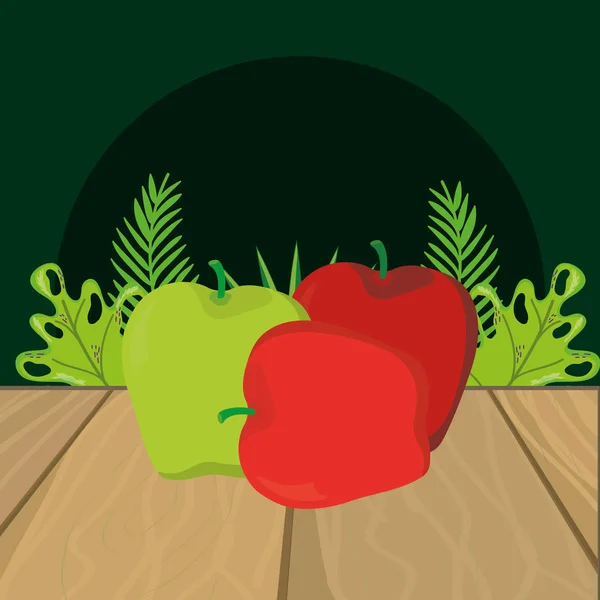 Fresh fruits apples cartoon — Stock Vector