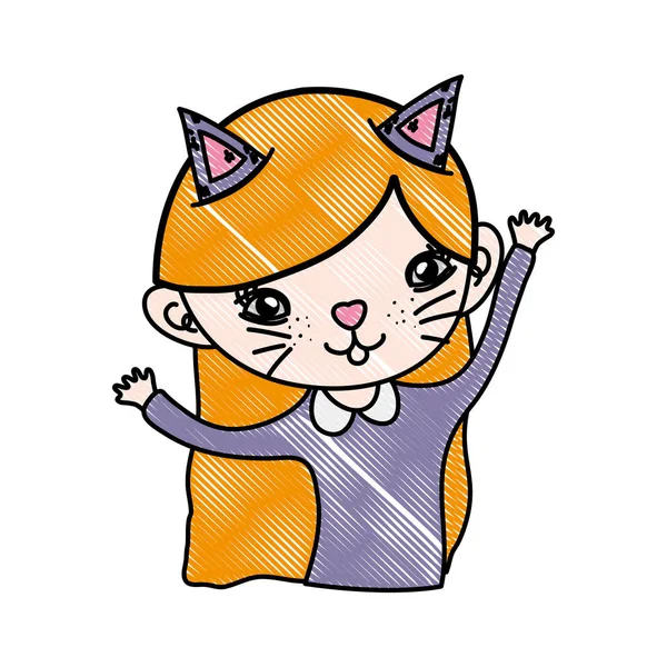 Grated nice girl with kitten costume and ears — Stock Vector