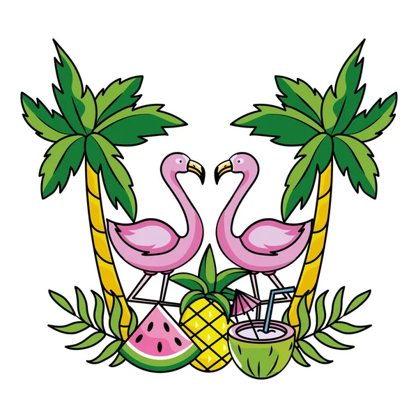 Tropischen Sommer rosa Flamingo Karikatur — Stockvektor