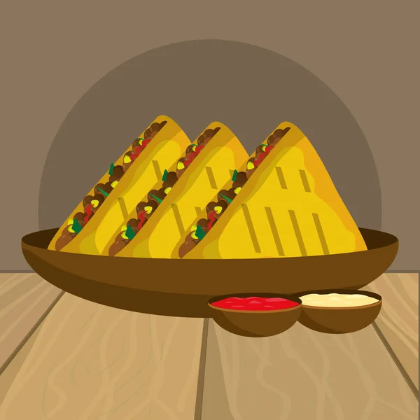 Délicieux dessin animé mexicain sur la table du restaurant — Image vectorielle