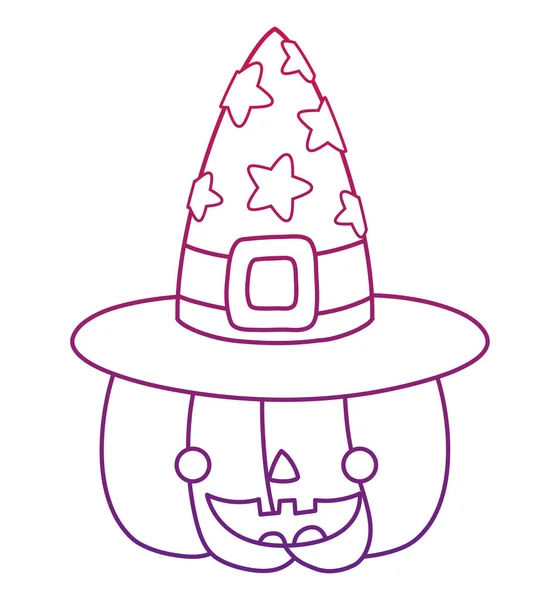Contour dégradé citrouille heureuse avec style chapeau de sorcière — Image vectorielle