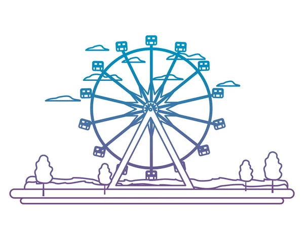 Linha degradada engraçado roda gigante carnaval mecânico — Vetor de Stock