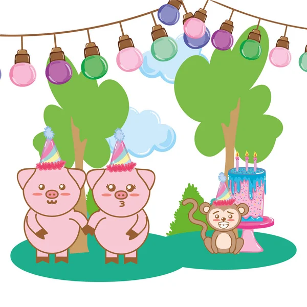 Birthday animals party — Stock Vector