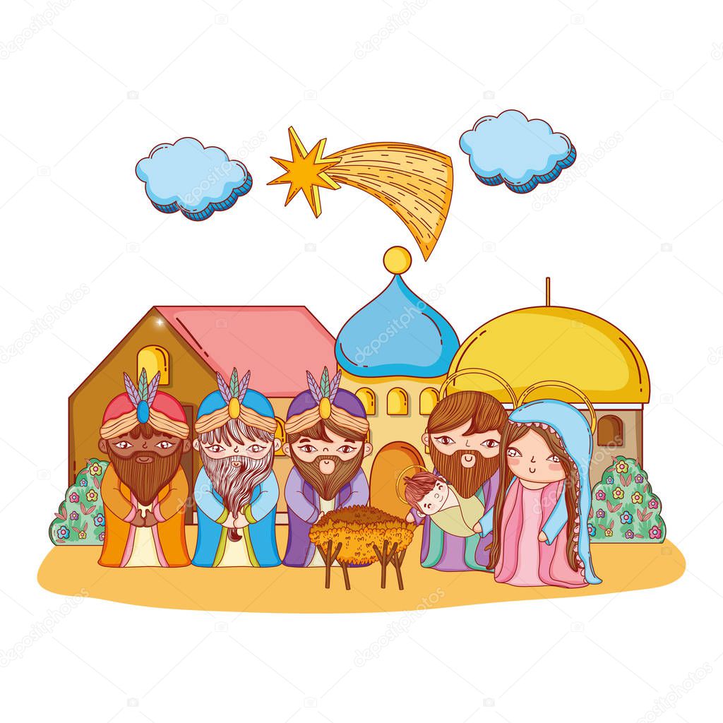 Christmas nativity scene cartoon