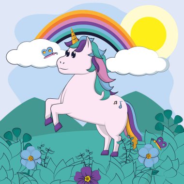 Güzel ve sihirli unicorn çizgi film