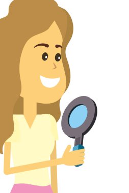 Büyüteçle genç bir kadın