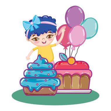 tatlı kek ve balonlar ile kek ile kız