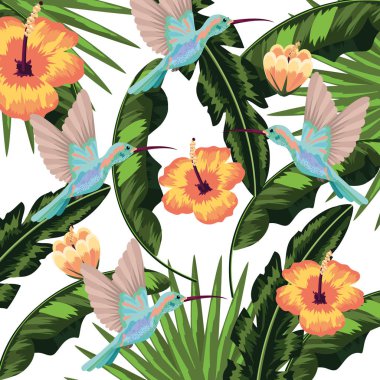 Egzotik kuş ve tropikal yaprak arka plan