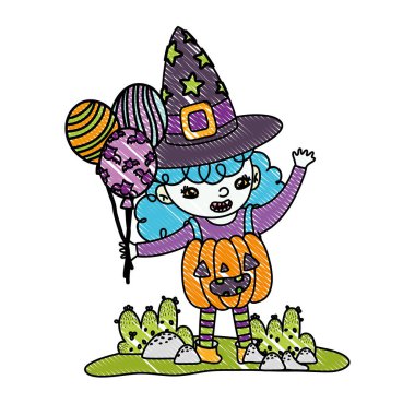 Kabak kostüm ve balon ile rendelenmiş mutlu kiremit