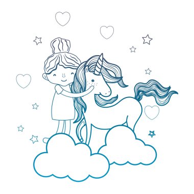 bozulmuş anahat mutlu kız sarılma şirin tek boynuzlu at