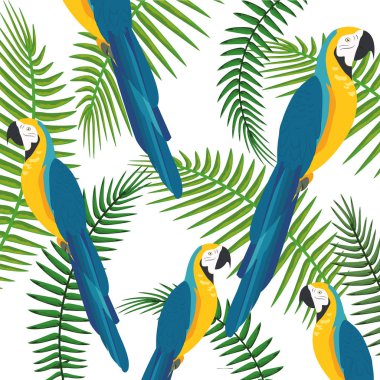 Egzotik kuş ve tropikal yaprak arka plan