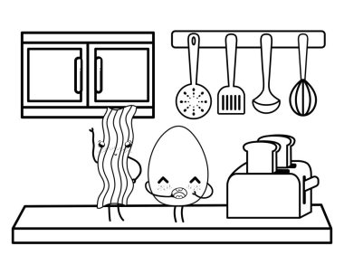 siyah beyaz mutfak eşyaları mutfak sevimli çizgi film