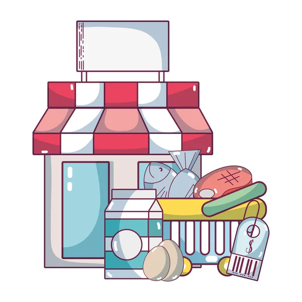 Productos de supermercado de comestibles de dibujos animados — Vector de stock