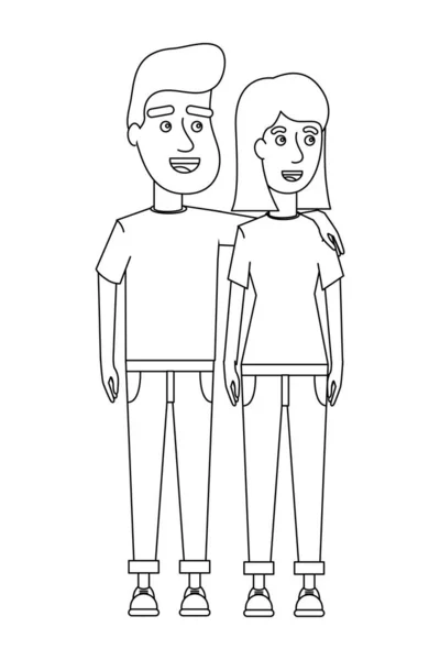 Contour couple heureux avec des vêtements décontractés — Image vectorielle