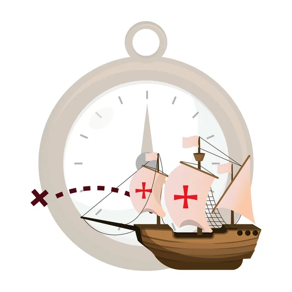 Statek płynie obiektu krzyż i kompasu — Wektor stockowy