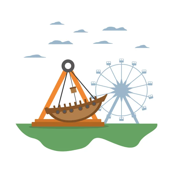 机械船乘坐和摩天轮游戏 — 图库矢量图片