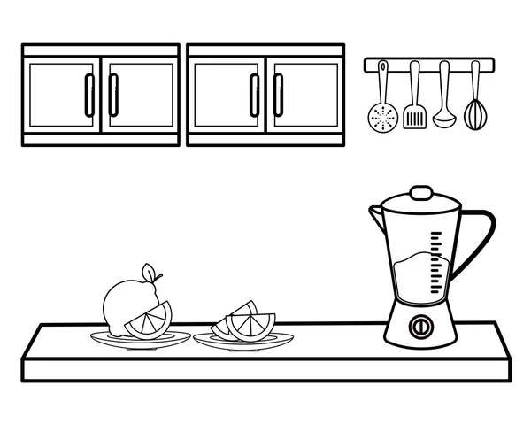 Кухня со смесителем и фруктовым дизайном — стоковый вектор