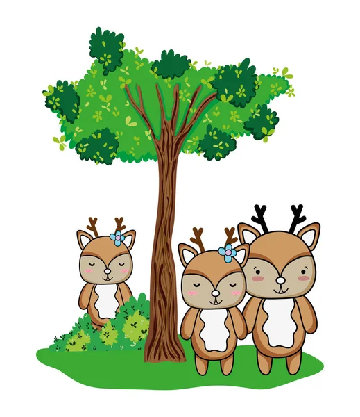 Buenos ciervos amigos animales y árboles — Archivo Imágenes Vectoriales