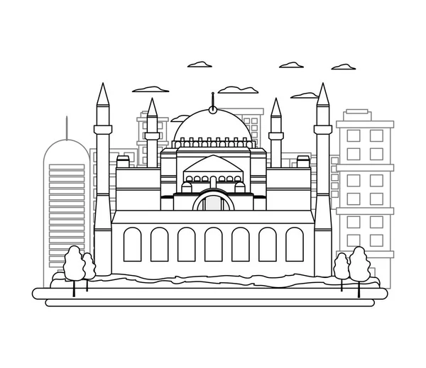 Taj mahal indiai és szép városkép vonal — Stock Vector