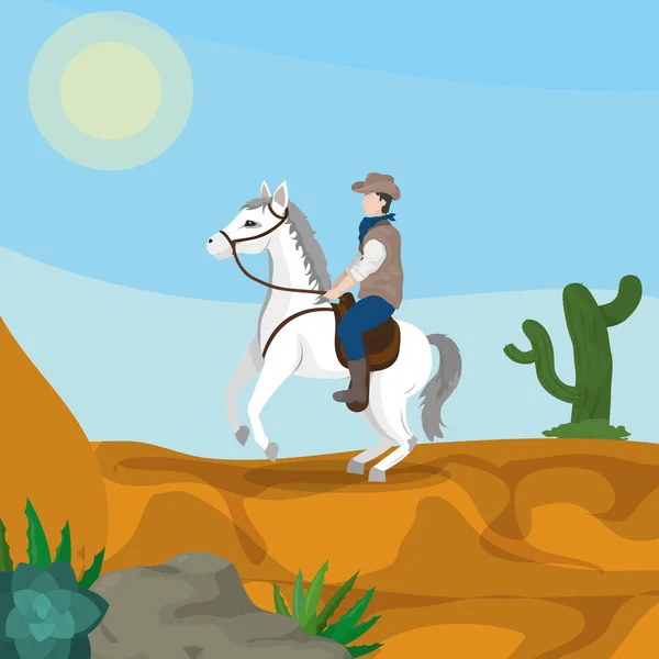 Vaquero a caballo en el desierto — Vector de stock