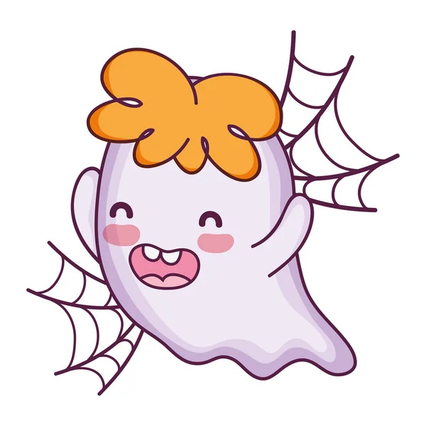 Caractère fantôme heureux et style toile d'araignée — Image vectorielle