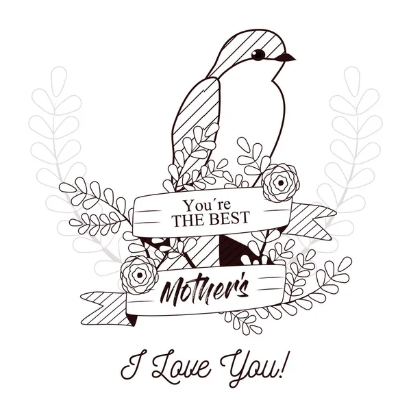С днем матери открытка с красивой птицей и цветами — стоковый вектор