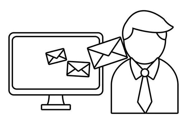 Affaires et email en noir et blanc — Image vectorielle