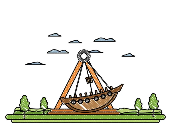 Karnaval naik kapal mekanis doodle lucu - Stok Vektor