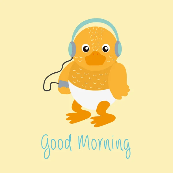 Mensagem de bom dia com desenhos animados de pato bebê — Vetor de Stock