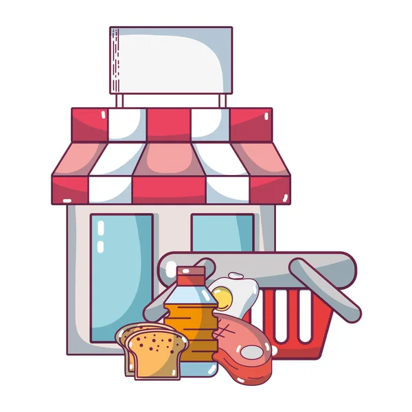 Productos de supermercado de comestibles de dibujos animados — Vector de stock