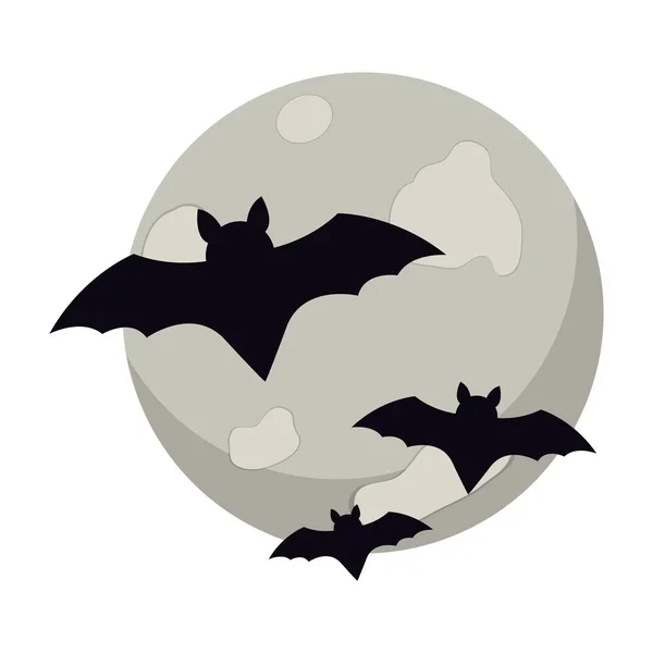Luna y murciélagos halloween , — Vector de stock