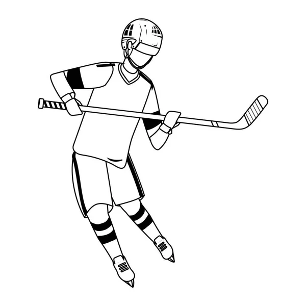 Hráče hokejové vybavení a zařízení v černé a bílé — Stockový vektor