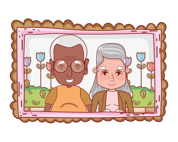 Lindo abuelos pareja dibujos animados — Vector de stock