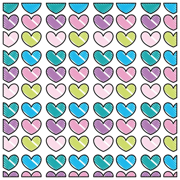 Scribbled nice hearts shapes decoration background — Stock Vector