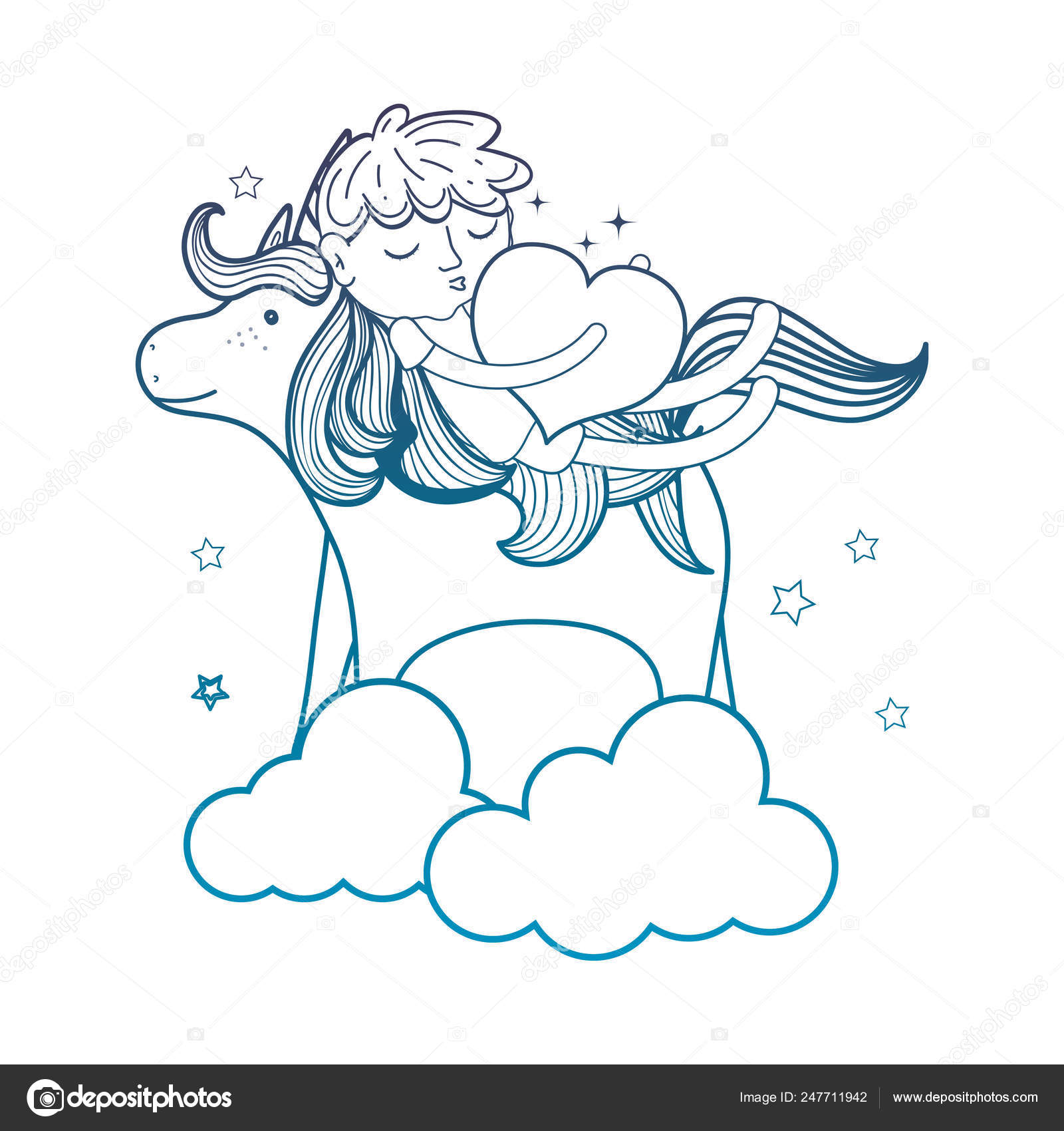 degraded outline sleeping boy with heart and unicorn in the clouds stock vector c stockgiu 247711942 https depositphotos com 247711942 stock illustration degraded outline sleeping boy with html