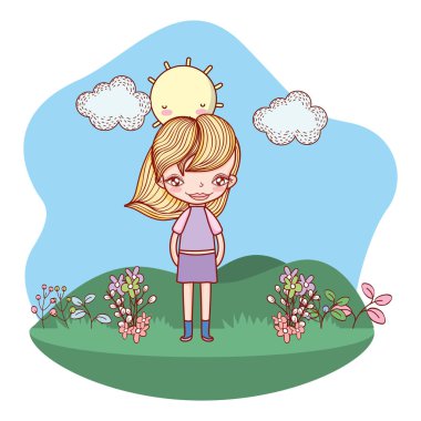 Kız gülümseyen açık havada çizgi film