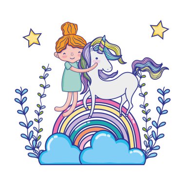 Güzellik sarılma tek boynuzlu at rainbow dalları ile içinde