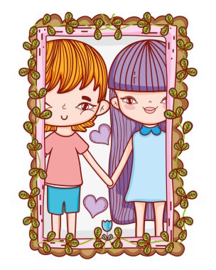 Sevimli erkek ve kız çizgi film